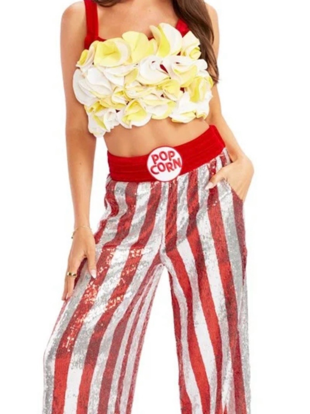 Red/White Sequin Popcorn Costume w/ RS popcorn earrings & red/white PD headband